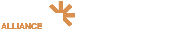 Logo with the text Rescue Mission Alliance San Fernando Valley and a geometric orange and white star graphic in the center.